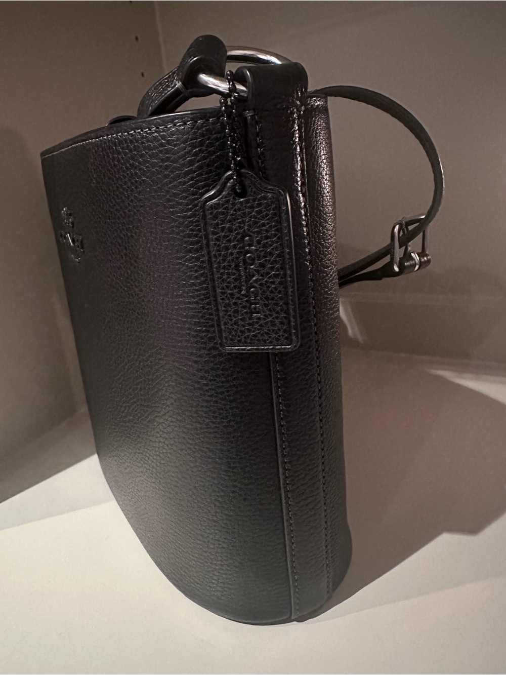 Coach Black Pebbled Leather Bucket Shoulder Bag - Picture 4 of 6